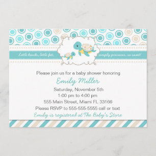 Invitation Baby shower tortue Unisex Turquoise