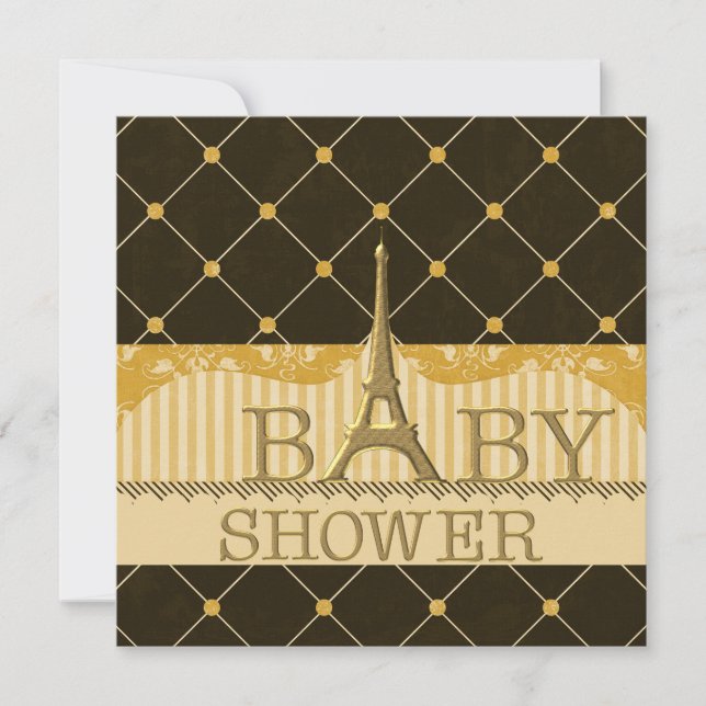Invitation Baby shower Tour Eiffel chic Gold (Devant)