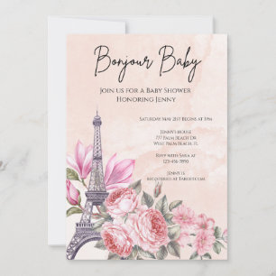 Invitation Baby shower Tour Eiffel Paris rose