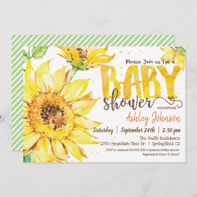 Invitation Baby shower tournesol (Devant / Derrière)