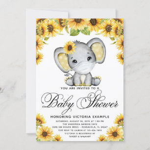 Invitation Baby Shower Tournesol Eléphant Avec Masque 