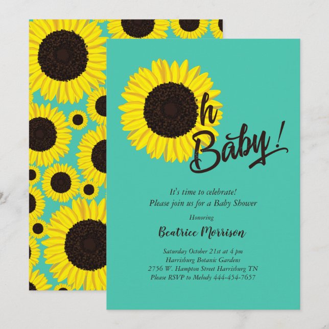 Invitation Baby shower tournesol été (Devant / Derrière)