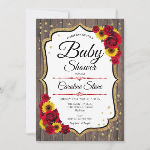 Invitation Baby shower - Tournesols Rose Bois rustique