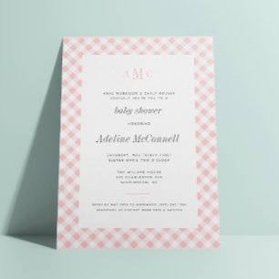 Invitation Baby shower traditionnel rose pâle En vichy