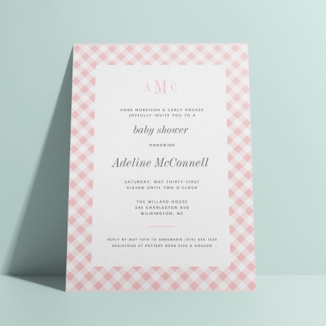 Invitation Baby shower traditionnel rose pâle En vichy (Créateur téléchargé)