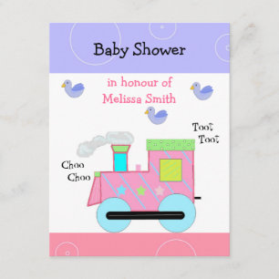 Invitation Baby Shower Train à vapeur rose