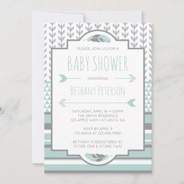 Invitation Baby shower Tribal, Aztèque, Flèches, B (Devant)