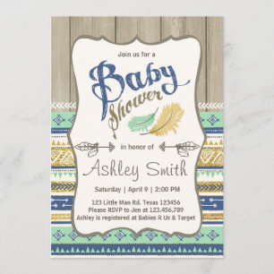 Invitation Baby shower tribal Baby shower russe Gold Blue