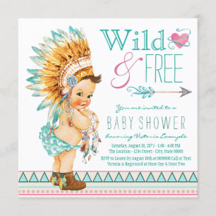 Invitation Baby shower tribal des filles Boho