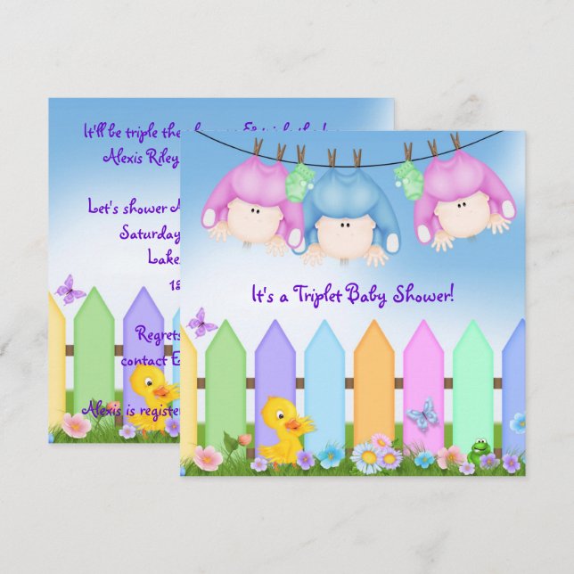 Invitation Baby shower Triplé (Devant / Derrière)