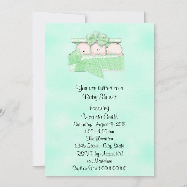 Invitation Baby shower Triplets Bébé Genre Neutre (Devant)