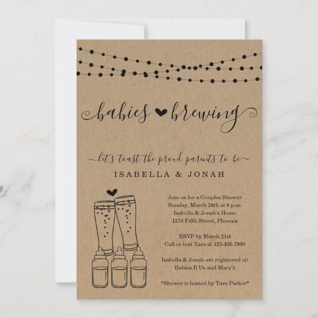 Invitation Baby shower Triplets du couple de brasserie (Devant)