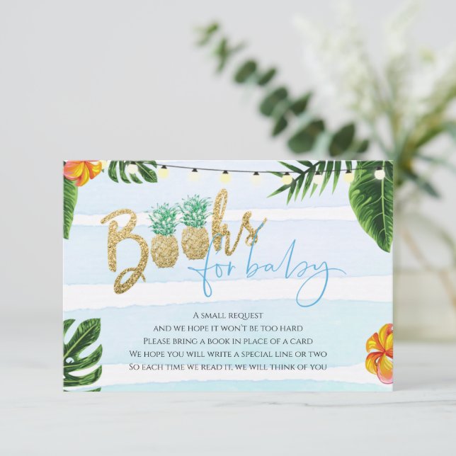 Invitation Baby shower Tropical Aloha Boy Livres Pour Baby Ca (Debout devant)
