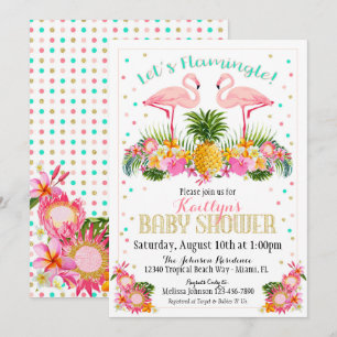 Invitation Baby shower tropical d'ananas de Flamant rose