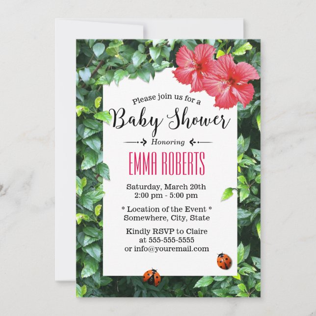 Invitation Baby shower tropical de l'Hibiscus de la Rouge haw (Devant)