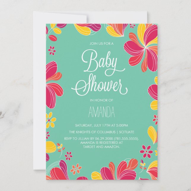 Invitation Baby shower tropical de Luau (Devant)