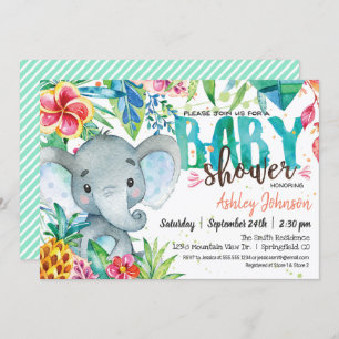 Invitation Baby shower tropical, Elephant