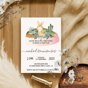 Invitation Baby Shower Tropical Lapin Animal Bohème