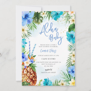 Invitation Baby Shower Tropical Luau Bleu Blue Aloha