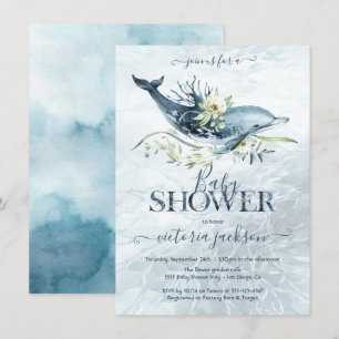 Invitation Baby shower tropical océanique de dauphins