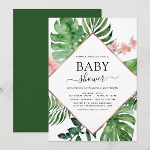 Invitation Baby shower Tropical Palm Aquarelle Géométrique