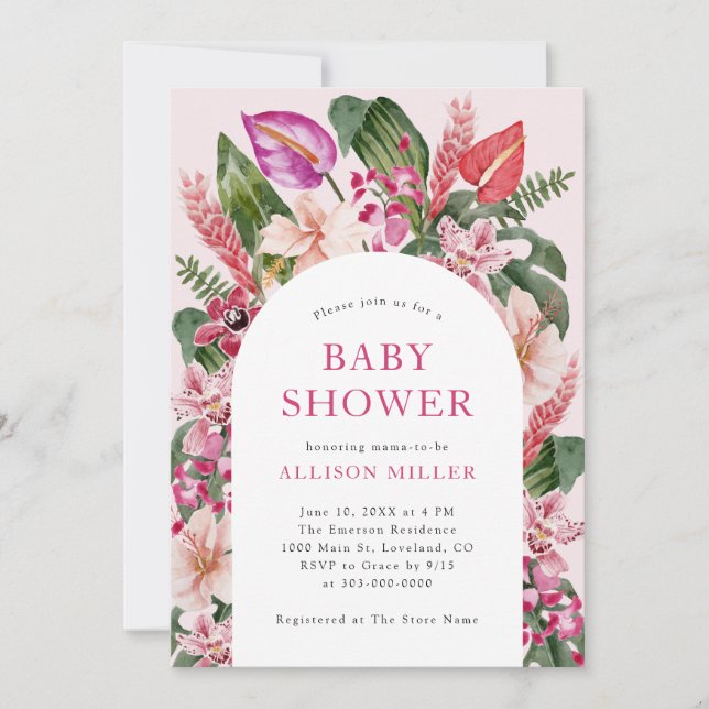 Invitation Baby shower Tropical Rose (Devant)
