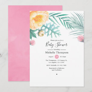 Invitation Baby shower tropical rose et menthe