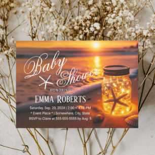 Invitation Baby shower Tropical Sunset Beach Jaune