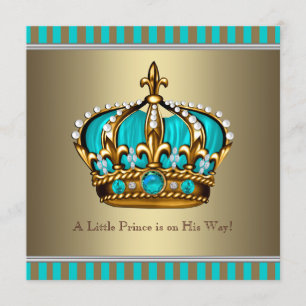 Invitation Baby shower Turquoise Blue Gold Prince