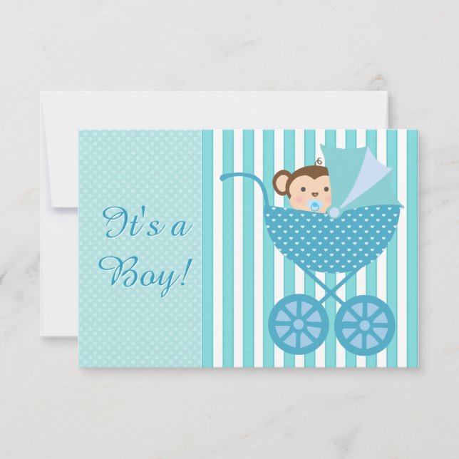 Invitation Baby shower turquoise Blue Monkey (Devant)