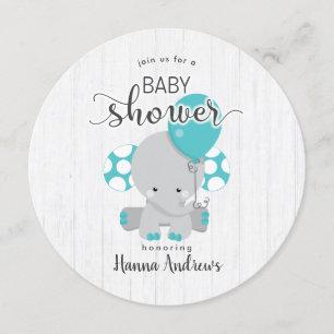 Invitation Baby shower Turquoise éléphant en bois