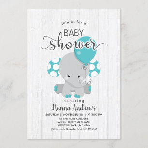 Invitation Baby shower Turquoise éléphant en bois 