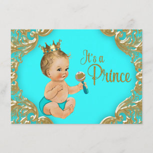 Invitation Baby shower Turquoise Gold Prince