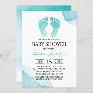 Invitation Baby shower turquoise pour pieds bébé
