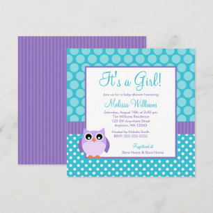 Invitation Baby shower turquoise pourpre de fille de point de