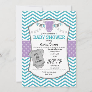 Invitation Baby shower turquoise Purple Grey Chevr