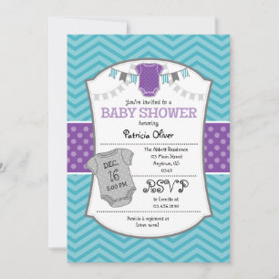 Invitation Baby shower turquoise Purple Grey Chevr