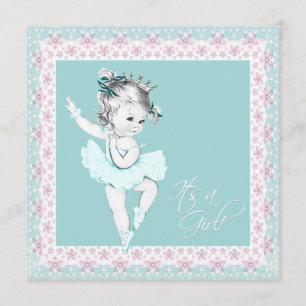 Invitation Baby shower turquoise rose Ballerina fille