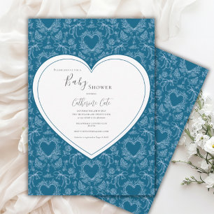 Invitation Baby Shower Turquoise Sarcelle Fantaisiste Coeur 