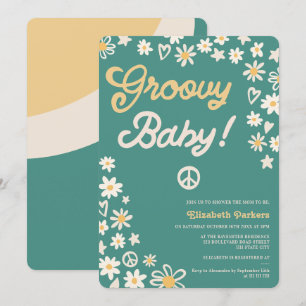 Invitation baby shower turquoise super rétro