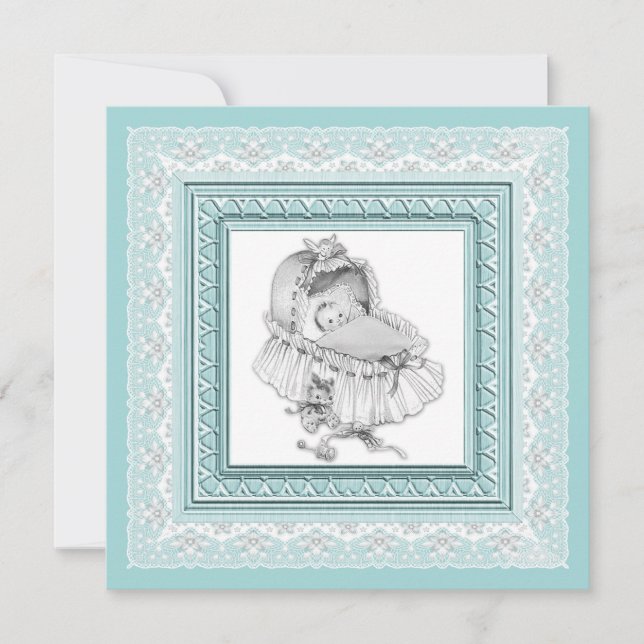 Invitation Baby shower Turquoise vintage (Devant)