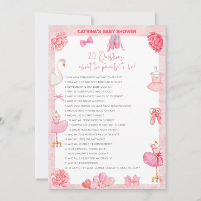 Invitation Baby shower Tutu Ballerina - Nom modifiable, 5x7 I (Devant)