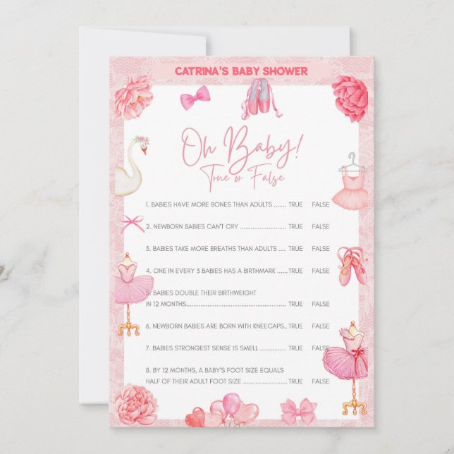 Invitation Baby shower Tutu Ballerina - Nom modifiable, 5x7 I (Devant)