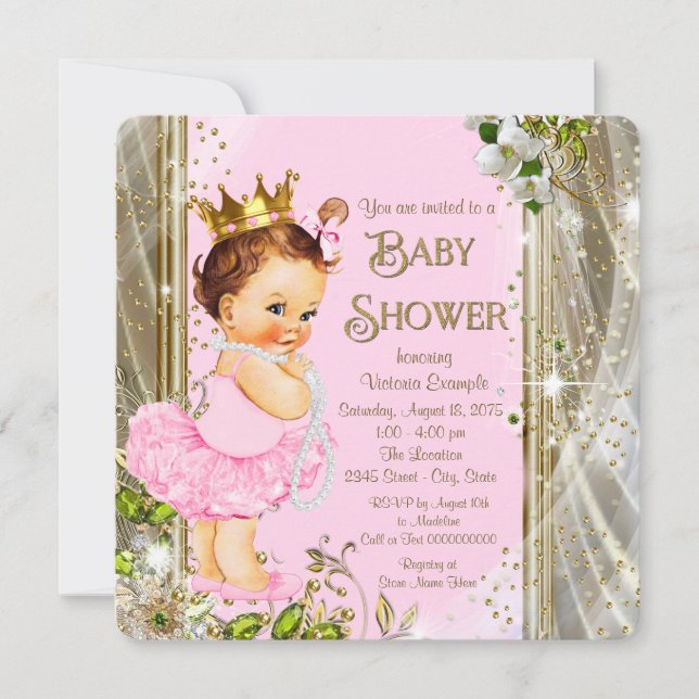 Invitation Baby shower Tutu rose et or (Devant)