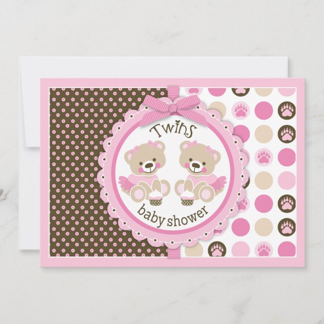 Invitation Baby shower tutus Nounours Twin Girls (Devant)