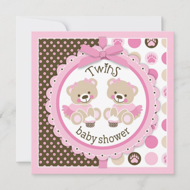 Invitation Baby shower tutus Nounours Twin Girls (Devant)