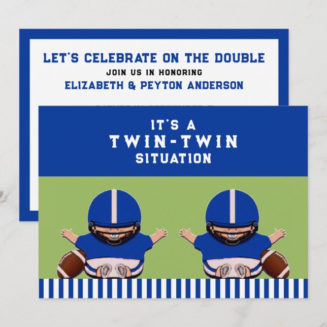 Invitation Baby shower Twin Boys Sports (Devant / Derrière)