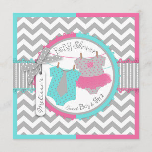 Invitation Baby shower Twin Cravate Tutu Chevron