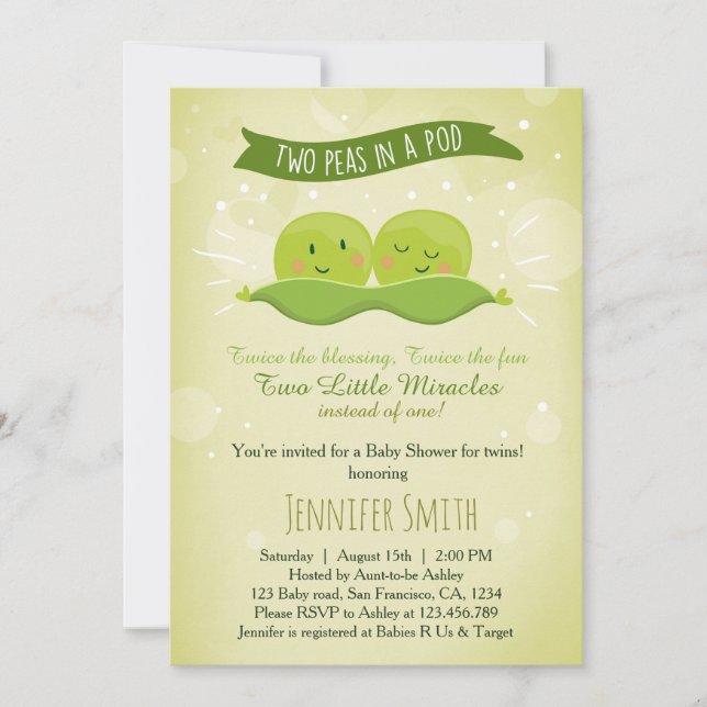 Invitation Baby shower Twin Deux Pois Dans Une Poi (Devant)