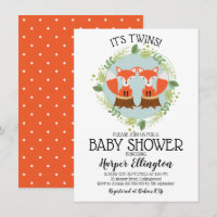 Invitation Baby shower Twin Fox